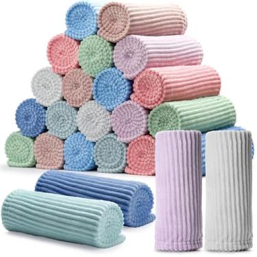 Imagem de Cobertor de flanela em cores pastel, 24 peças, volume 127 x 152 cm, cobertor listrado canelado macio, leve para todas as estações, cobertores para sofá, quarto, doação, presentes de casamento para