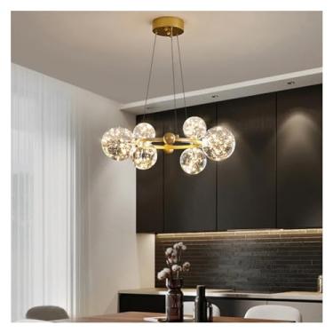 Imagem de Lustre de bola de vidro LED Anel dourado Sala de estar Jantar Pingente Decoração para casa Iluminação interna Lustre Luminária