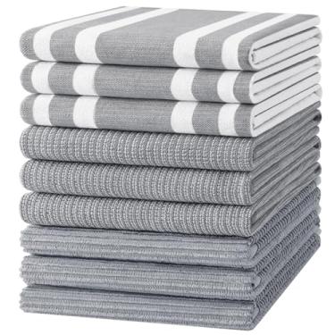 Imagem de Homaxy Toalhas de cozinha premium (45,7 cm x 71,1 cm, pacote com 9), toalhas de mão de cozinha grandes de algodão 380 GSM, toalhas de prato macias e absorventes, conjunto de toalhas de chá multiuso