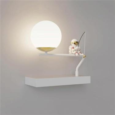 Imagem de Luminária de parede LED de astronauta em resina para quarto infantil, luminária de parede de metal LED 3000K, luminária de parede nórdica quente de alumínio, abajur com esfera de vidro (bran