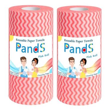 Imagem de Panos descartáveis para limpeza de lenços umedecidos reutilizáveis para cozinha multiusos toalhetes para lavar louças, 2 unidades, 120 folhas, 2 rolos de rosa