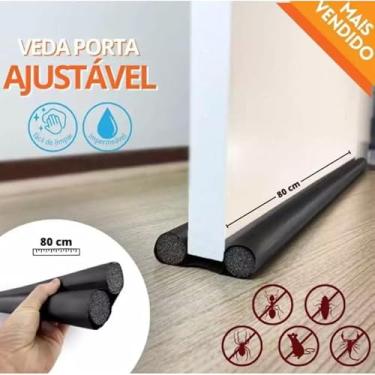 Imagem de Veda Porta Ajustável Duplo, Protetor de Porta em Rolinho, Preto, Impermeável, 80-90 cm, Fácil de Limpar, Contra Insetos (90cm)