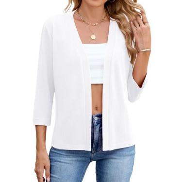 Imagem de Suéter de cardigã Newchoice feminino recortado com frente aberta branc