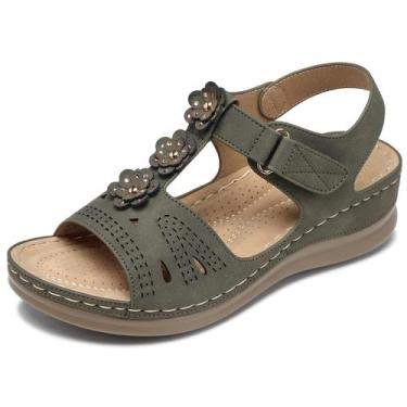 Imagem de Sandálias de cunha SHIBEVER Green Low Summer Platform para mulheres