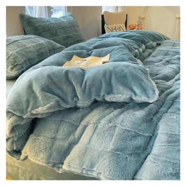 Imagem de Conjunto de capa de edredom quente de pele de coelho sintética outono inverno com lençol de cama e fronha Queen Plush conjunto de cama macio quente (azul 150 x 200 cm)