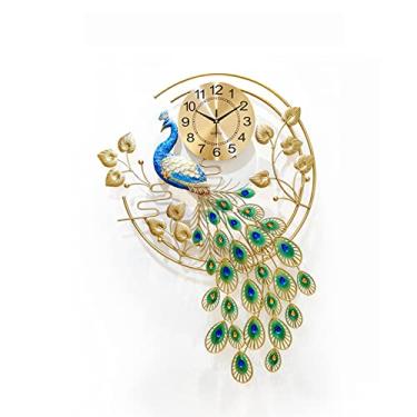 Imagem de WYUYIWH Relógio de parede de pavão grande, relógios de arte silenciosos de metal sem tique-taque operados por bateria, relógio de parede para decoração de sala de estar, decoração de pavão de parede