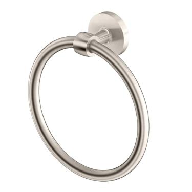 Imagem de Gatco Anel de toalha Gibson 5212SN | Suporte de toalha de mão moderno para banheiro | Ferragens decorativas elegantes, metal resistente, montagem EZ Ancor | Acabamento em níquel acetinado