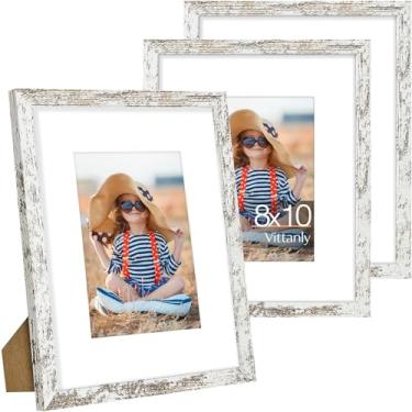 Imagem de Vittanly Conjunto de 3 porta-retratos 20 x 25 cm, exiba imagens 13 x 17 com tapete ou 20 x 25 sem tapete para montagem na parede ou mesa, molduras para decoração de parede, madeira projetada, branco