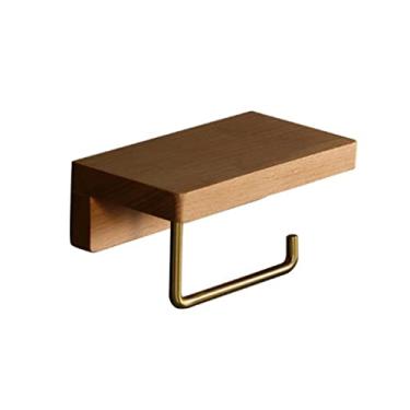 Imagem de Prateleiras de banheiro Suporte de rolo de papel higiênico, suporte de guardanapo de madeira de latão, porta-lenços de papel higiênico, suporte de toalha de papel para armazenamento de parede para