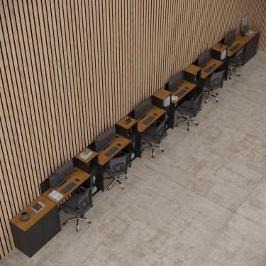 Imagem de Conjunto De Escritório Tech 5 Livreiro 2 Buffet E 6 Mesas 90 - Preto E Cedro Preto E Cedro