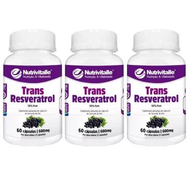 Imagem de KIT 03 TRANS RESVERATROL 600MG 60 CAPS NUTRIVITALLE