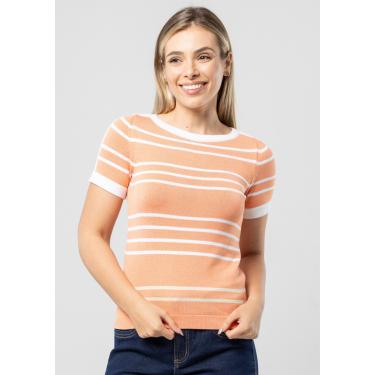 Imagem de Blusa Manga Curta Pau a Pique Modal Listrada Salmon/Branco