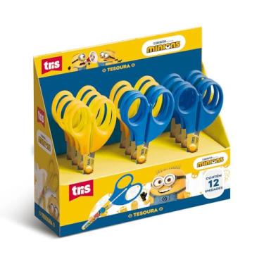 Imagem de Tesoura Escolar Minions Tris Lamina Decorada 13cm Display 12 Unidades