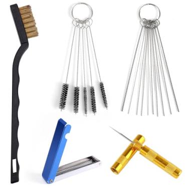 Imagem de Kit Limpeza Carburador, Inclui 1 Escova Limpeza Cabeça Única 23 Agulhas 5 Escovas de Náilon e 1 Raspador para Manutenção de Motosserras Motos Quadriciclos e Soldadores