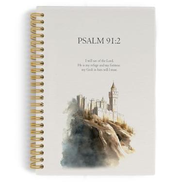 Imagem de YLZlhb Caderno espiral, caderno espiral, versículo bíblico, escrituras, cadernos para anotações de escritório, presentes cristãos para mulheres, salmo 91:2, oração religiosa, capa dura, diário espiral