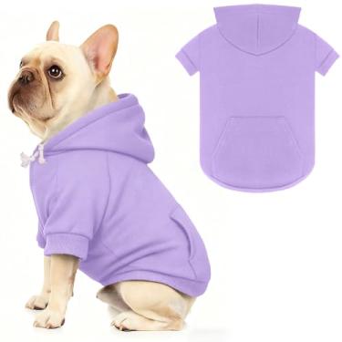 Imagem de Suéteres para cães, moletom com capuz para cães, aconchegante com capuz e bolso, orifício para trela, suéter de roupas para animais de estimação para cães pequenos, médios e grandes, roxo claro e GG