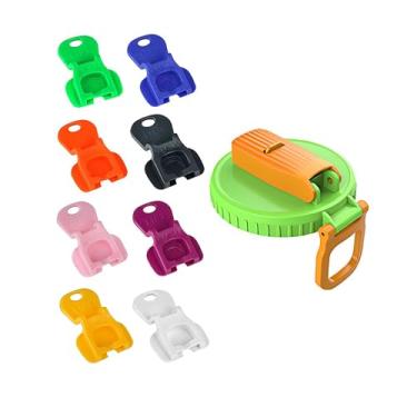 Imagem de 9 peças de abridor de abas fácil e protetor de bebidas, tampas de lata de refrigerante com canudo, abridor de aba fácil, ferramenta de abridor de lata de refrigerante, tampa protetora colorida para