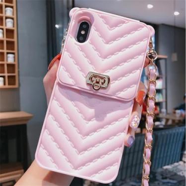 Imagem de Portátil com cordão de metal capa de telefone para iphone 11 13 14 15 pro xr xs max 12 capa carteira, rosa, para i7 i8 se2020