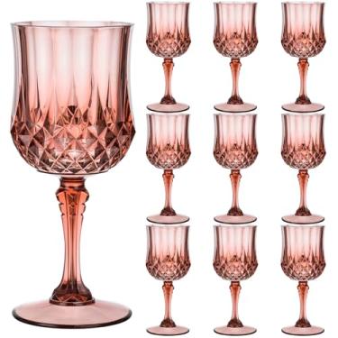 Imagem de Rkyhwowby Copos de vinho vintage de plástico copos de vinho inquebráveis copos de água de cristal copos de água reutilizáveis taças de champanhe vintage (10, rosa vermelho)