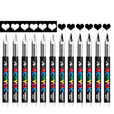 Imagem de ZZWUAPT Caneta de tinta branca e preta, pacote com 12 marcadores de tinta acrílica, ideal para pintura rupestre, madeira, metal, tecido, plástico, tela, vidro, cerâmica, artesanato DIY