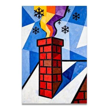 Imagem de LKXGRRSFG Chimney SmokeCubist-Inspired Christmas Canvas Print, decoração de parede moderna de férias com linhas ousadas para sala de estar 20 x 30 cm sem moldura