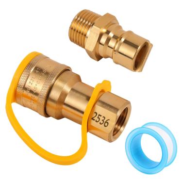 Imagem de Kit Conexão Rápida Gás 1/2", Adaptador Desconexão Rápida de Gás Natural 1/2" de Latão com Conexões Rápidas Macho e Fêmea para Aplicações Aquecedor Grelha RV