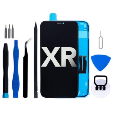 Imagem de Kit de substituição de tela para iPhone XR, tela LCD de 6,1 polegadas, conjunto digitalizador de toque 3D com ferramentas de reparo e adesivo de moldura (modelo A2105/A1984/A2108/A2106/A2107) preto