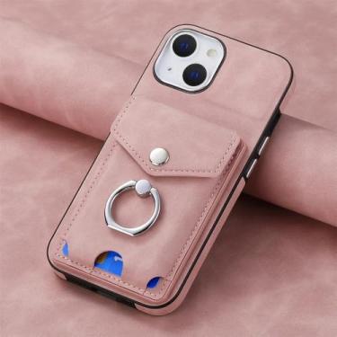 Imagem de Capa de celular com anel de couro PU galvanizado para iPhone 13 12 Mini 16 15 14 11 Pro XS Max XR 7 8 Plus, carteira com capa porta-cartão, rosa, para iPhone 7Plus (8Plus)