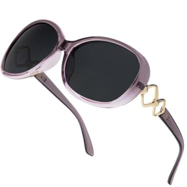 Imagem de Óculos de sol polarizados grandes para mulheres, óculos de sol polarizados Jackie O para praias, óculos de sol femininos, Roxo dégradé / cinza