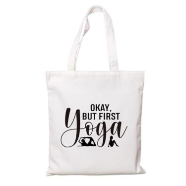 Imagem de Bolsa de ioga – Okay But First Yoga, presente para professores de ioga para amantes de professores de ioga, bolsas de ginástica para mulheres e homens, sacolas de algodão para trabalho, compras