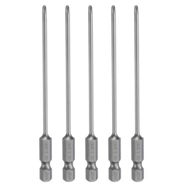 Imagem de 5 peças de chave de fenda Phillips número 1 PH1 haste sextavada de 1/10.2 cm (100 mm) de comprimento magnético S2 de aço industrial, broca elétrica de cabeça cruzada, haste de 0,098" (2,5 mm)