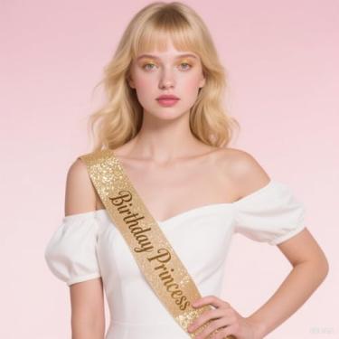 Imagem de Decorações de aniversário para meninas, faixa dourada de aniversário, festa de aniversário, faixa com glitter, com folha multicolorida, lembrancinhas de festa, suprimentos para mulheres do dia 16, 18