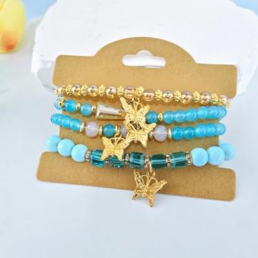 Imagem de Pulseiras de contas empilháveis boêmias para mulheres, pulseiras de contas de cristal em várias camadas, presentes de joias de punho elástico, Medium, Acrílico, cristal, Sem Pedra Preciosa