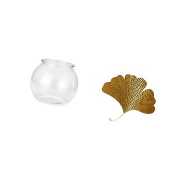 Imagem de Fenteer Aquário Pequeno Transparente, Ornamento Doméstico, Tigela, Vaso, Mesa, Quarto, Sala de Estar, Decoração de Casa, Ferro Forjado, Folhas de Ginkgo, Escu