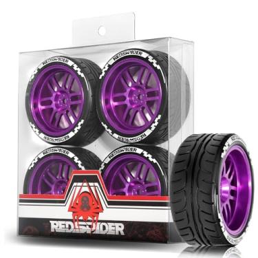 Imagem de 1/10 On Road Tires and Aluminum Wheels 12mm Hex RC Rally Racing Tyres OD 2.56" for Tamiya TT01 TT02 XV01 TA06 A959 PTG2 HPI KYOSHO PTG2 Traxxas 1:10 Street Touring Drift Car (Purple)