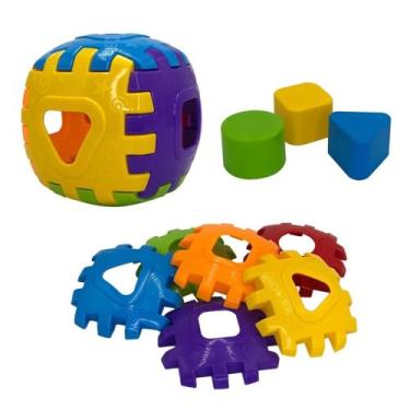 Imagem de Cubo Didático Infantil com 3 Peças de Encaixar, Brinquedo Educativo Colorido para Montagem e Desmontagem
