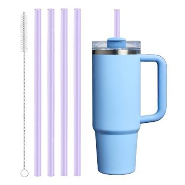Imagem de 4 canudos Tritan de substituição compatíveis com Stanley Quencher de 850 g, copo copo de 1,134 g, canudos reutilizáveis com 1 escova de limpeza (roxo)