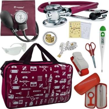 Imagem de Kit Bolsa Cores Aparelho de Pressao Esfigmomanometro Estetoscópio Inco