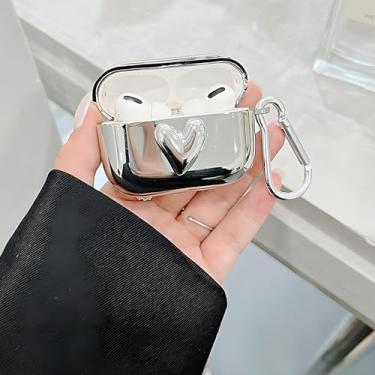 Imagem de Compatível com Airpods 4, capa macia e fofa de coração 3D, design moderno, coração, prata, estética, à prova de choque, capa de fone de ouvido para Airpods 4 - Prata
