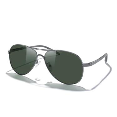 Imagem de Óculos de sol masculino clássico piloto HD de alumínio polarizado óculos de sol para dirigir óculos de sol luxuosos UV400, Armação cinza/lente G15, Lens Width: 61 Millimeters