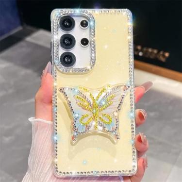 Imagem de Capa para Galaxy A55 5G Glitter Star Butterly Stand Capa de celular fofa (para Galaxy A55 5G/Amarelo)