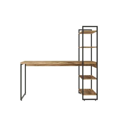 Imagem de Escrivaninha com Estante Nanda Carvalho e Preta 146 cm