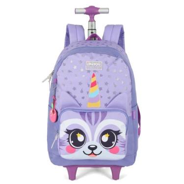 Imagem de Mochila De Rodinha Menina Bolsa Escolar Carrinho Up4you Gato, Roxo