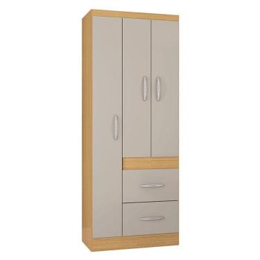 Imagem de Cômoda 868 4 Gavetas E 1 Porta Com Guarda Roupa Solteiro Milão 3 Portas Damasco Off White - Poquema