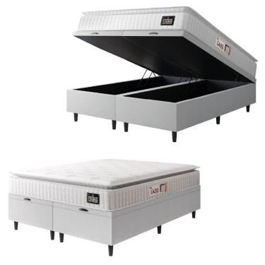 Imagem de Cama Box Baú Casal Queen Colchão Espuma D45 Lazio Pillow Top 158x198x65cm Branco Hellen