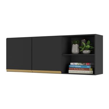 Imagem de Armário De Cozinha Aéreo 150cm 2 Portas Veneza Multimóveis V3741 Preto/dourado Preto/dourado