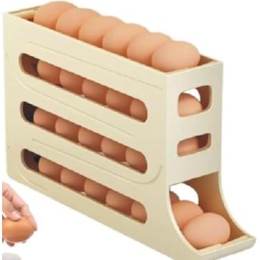 Imagem de Dispensador automático de ovos, organizador de rolos, 1 pacote com 4 camadas, recipiente de geladeira com economia de espaço, comporta 60 ovos com pés antiderrapantes para geladeira de cozinha