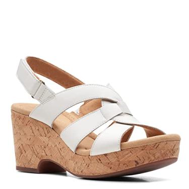 Imagem de Clarks Sandália feminina Giselle Beach Wedge, Couro branco, 36