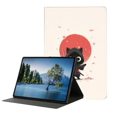 Imagem de DHEEBFWE Capa para iPad 5ª/6ª geração de 9,7 polegadas 2017/2018, iPad Air 1/2 9,7 polegadas, capa de couro PU fina, suporte ajustável, despertar/hibernar, desenho animado de gato samurai