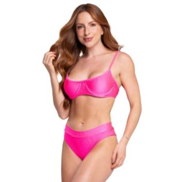 Imagem de Biquini Meia Taça Canelado Básica WLS Modas Top Faixa Amarração Confor